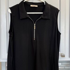 Black Sleeveless Zip-Up Top